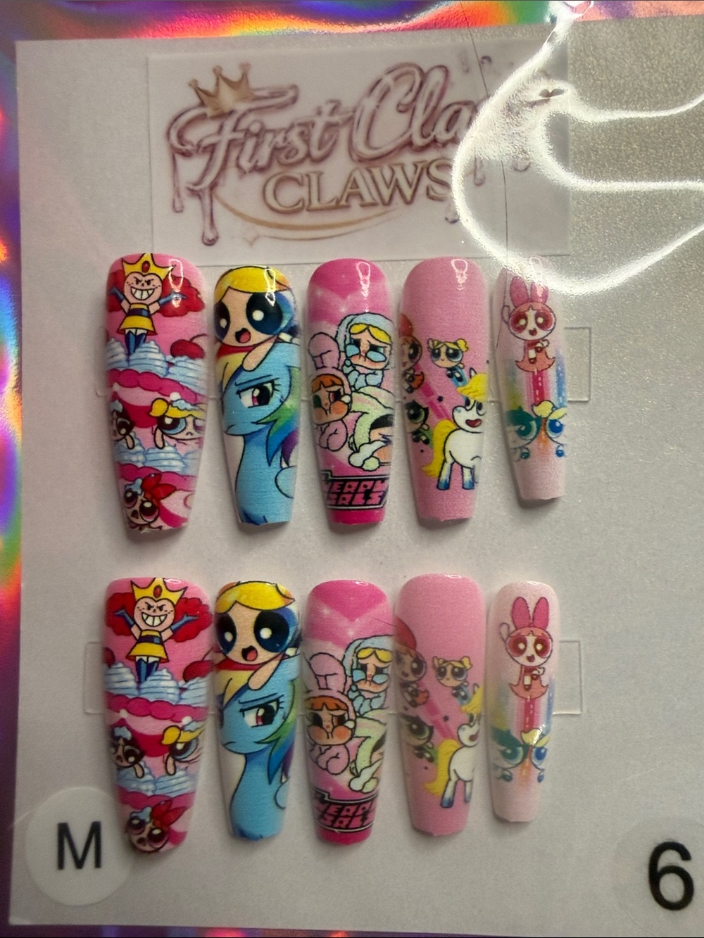 Pink Cartoon Power Puff Girls Press-On Nail Set